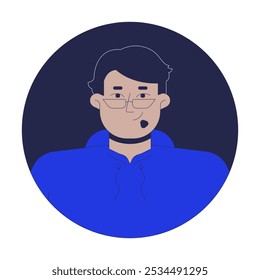 Adult arab man in glasses smiling 2D linear vector avatar illustration. Middle eastern male in hoodie cartoon character face portrait. Urban casual guy flat user profile color image isolated