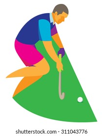 Adult athlete is a player in field hockey, who runs into the attack