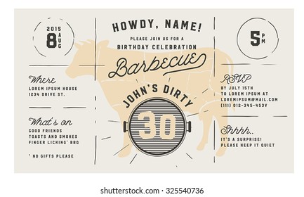 Adult Birthday Celebration BBQ Vintage Invitation Template