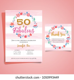 Adult Birthday Invitation, Milestone Birthday With Floral Circle