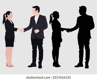 Adult Boy and Girl in Business Style Silhouettes with Portrait.