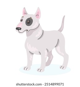 Cão adulto do touro terrier. Em estilo cartoon. Isolado no fundo branco. Ilustração plana vetorial.