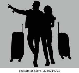 Adult Business Couple Embarking on an Airport Journey with Luggage and Passports