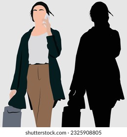 Adult Business Girl Navigating the Market and Engaging with Business Punters, Portrait, and Silhouettes.