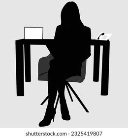 Adult Business Girl Thriving with Tablet, Silhouettes, and Productivity