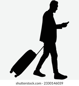 Adult Business Man Embarking on a Journey with Lugged Silhouette of a person with a suitcase