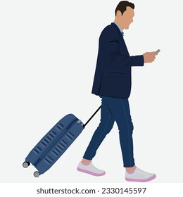 Adult Business Man with Lugged and Hand with Phone in New Style Portrait