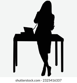 Adult Business Woman in Telephone Communication Silhouettes