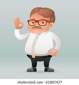 Adult businessman worker ok hand Icon retro cartoon symbol template vector illustration