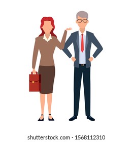 adult businesswoman and businessman standing icon over white background, vector illustration