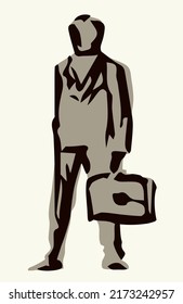 Adult Busy Diplomat Service Member Suit Guy Avatar Logo Emblem Concept. Outline Black Ink Pen Hand Drawn Simple Flat Admin Hold Bag Network Ui Web Design Retro Art Doodle Style White Paper Text Space