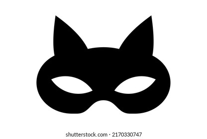 Adult Cat Mask Vector Icon. Black Bdsm Fetish Masquerade Costume Eye Mask Silhouette Hidden Person Face. Simple Design Incognito Sex Party Woman Or Man Cosplay Clip Art Illustration.