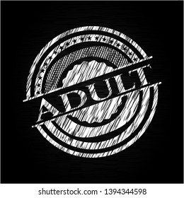 Adult chalk emblem written on a blackboard. Vector Illustration. Detailed.