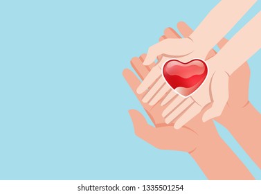 adult and child hands holding red heart, health care, donate and family insurance concept,world heart day, world health day, CSR concept