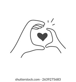 Adult and Child Hands showing Heart Symbol. Family Love Icon in doodle style. Vector illustration in sketch style