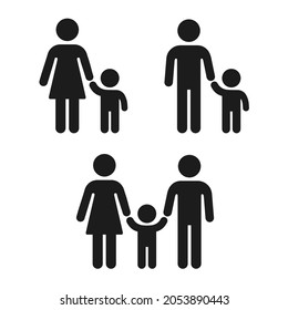 Adult and child holding hand icon, family and single parent. Simple people figure icons, vector symbol set. - Shutterstock ID 2053890443