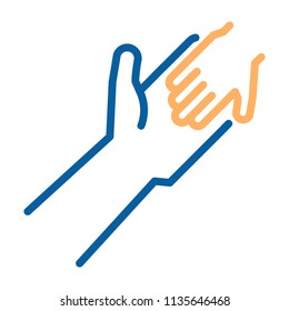 Adult And Child Holding Hands Icon. Vector Thin Line Illustration. Humanitarian Help, Adopting A Child, Family Ties, Child Poverty Awareness, Social Issues, Charity And Donation