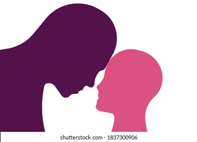 Adult and child human face to face concept line art. Simple shapes illustration. Vector.