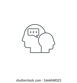 Adult, child. The philosophy of relationships. Dialog, questions. Vector linear icon isolated on white background.