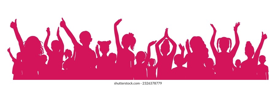  Adult and children, silhouette of crowd people. Vector illustration
