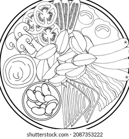 adult, children's coloring book antistress delicious food