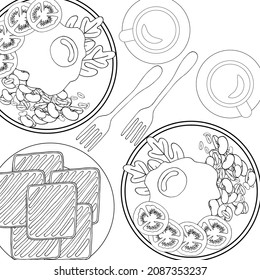 adult, children's coloring book antistress delicious food