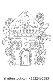 Adult And Children'S Coloring Page - Christmas Gingerbread House Anti-Stress Coloring Book