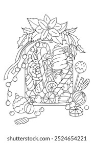 Adult And Children'S Coloring Page - Christmas Candy Jar Stress Relief Coloring Book