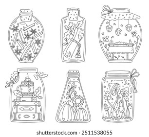 Adult And Children'S Coloring Set Includes Cans Filled With Autumn Elements: Leaves, Mushrooms, Books, Pumpkins