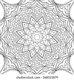 Adult Coloring Book. Black and white seamless ethnic pattern. Mandala ornament