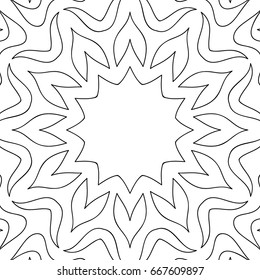 Adult coloring book. Black and white Seamless ethnic pattern. Tribal zentangle. Mandala ornament