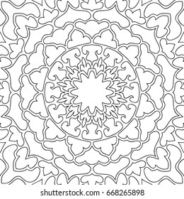 Adult coloring book. Black and white Seamless ethnic pattern. Tribal zentangle. Mandala ornament
