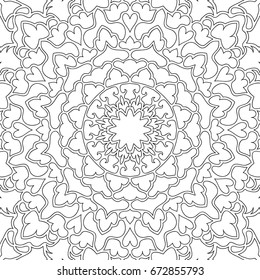 Adult coloring book. Black and white Seamless ethnic pattern. Tribal zentangle. Mandala ornament