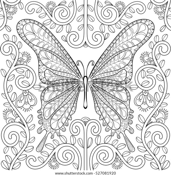 Download Adult Coloring Book Butterfly Flowers Pages Stock Vector Royalty Free 527081920