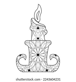 Adult coloring book of candle. Line art design for antistress colouring pages in zentangle style