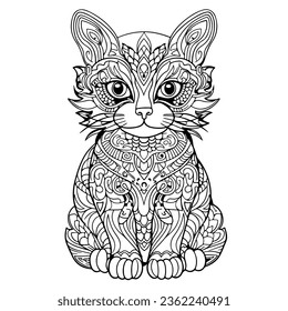 Adult coloring book. cute cat. Line art design for antistress colouring pages in zentangle style. Vector illustration.