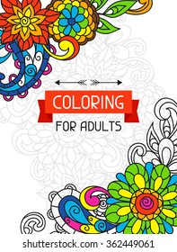 Adult Coloring Book Design For Cover. Illustration Of Trend Item To Relieve Stress And Creativity.