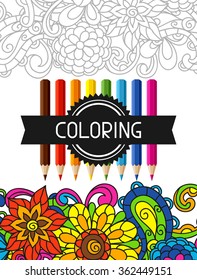 Adult Coloring Book Design For Cover. Illustration Of Trend Item To Relieve Stress And Creativity.