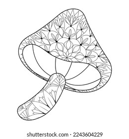 Adult coloring book of mushroom. Line art design for antistress colouring pages in zentangle style