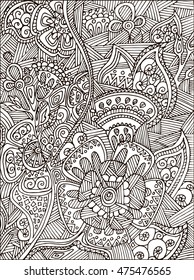Adult Coloring book page for adults or kids. Black vector illustration template with fantastic flowers