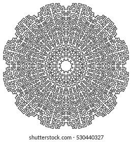 adult coloring book page. black and white round pattern. ethnic hand drawn mandala. monochrome orient arabesque