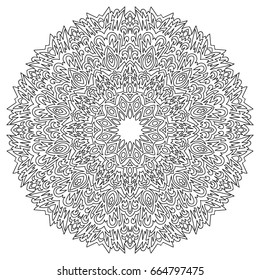Adult Coloring Book Page. Black and White Round Pattern. Ethnic Hand Drawn Mandala. Monochrome Orient Arabesque. Large Detailed Circular Ornament