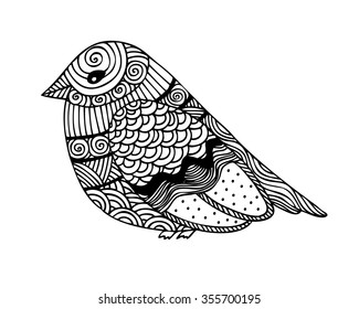 Adult coloring book page design with fantastic bird. Coloring book page for adult. Vector illustration in the style of  zentangle, doodle, ethnic, tribal design. 
