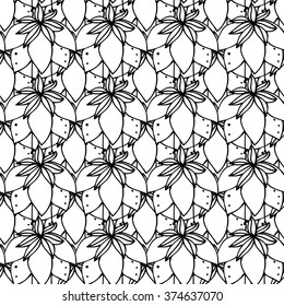 Adult coloring book page design with floral seamless pattern. Floral pattern. Monochrome background for web pages, wedding invitations, save the date cards. Vector illustration