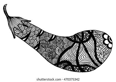 Adult coloring book page design with a picture of an eggplant. Coloring book page for adult. Vector illustration in the style of zentangle, doodle, ethnic, tribal design.