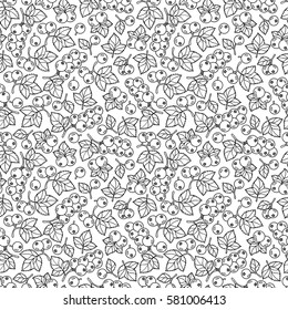 Adult coloring book page design with currant  berries seamless pattern. Floral seamless pattern. Vector illustration