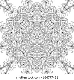 Adult Coloring Book Page. Floral Seamless Black and White Pattern for Coloring, Wallpaper, Textile, Fabric, Tile