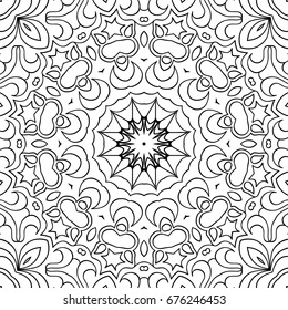Adult Coloring Book Page. Floral Seamless Black and White Pattern for Coloring, Wallpaper, Textile, Fabric, Tile