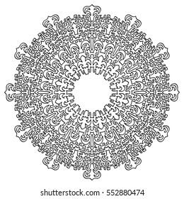 Adult Coloring Book Page. Round Ethnic Orient Pattern. Lacy  Floral Mandala. Black and White Monochrome Ornament