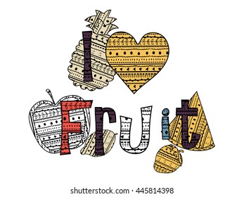 adult coloring book page, sticker and embroidery patches collection vintage style. Pin trendy label badge apple, watermelon, strawberry, pineapple, lemon, heart vector illustration decoration isolated